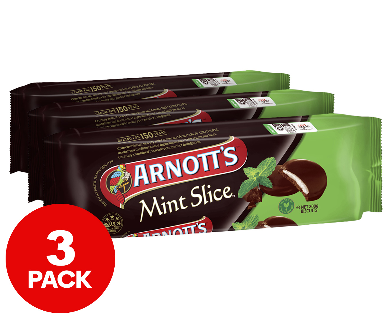 3 x Arnott's Mint Slice Biscuits 200g 