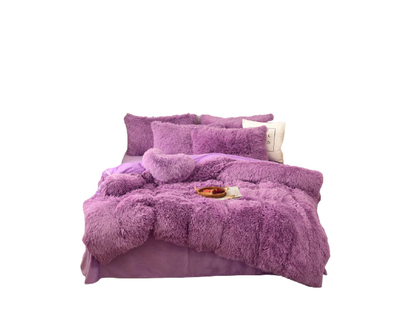 Fluffy Velvet Fleece Quilt Cover Bed Set - Purple