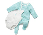 Little Green & Co Baby Core Zip Footed Onesie & Sleeveless Bodysuit 2pk - Ice/White