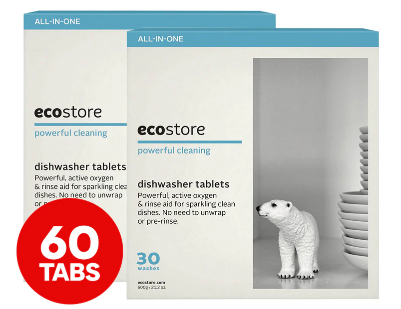 2 x 30pk Ecostore Dishwasher Tabs Fragrance Free