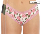 French Affair Women's Lace Cheeky Underwear 3-Pack - Pink Cosmos/Rifle Green/Black