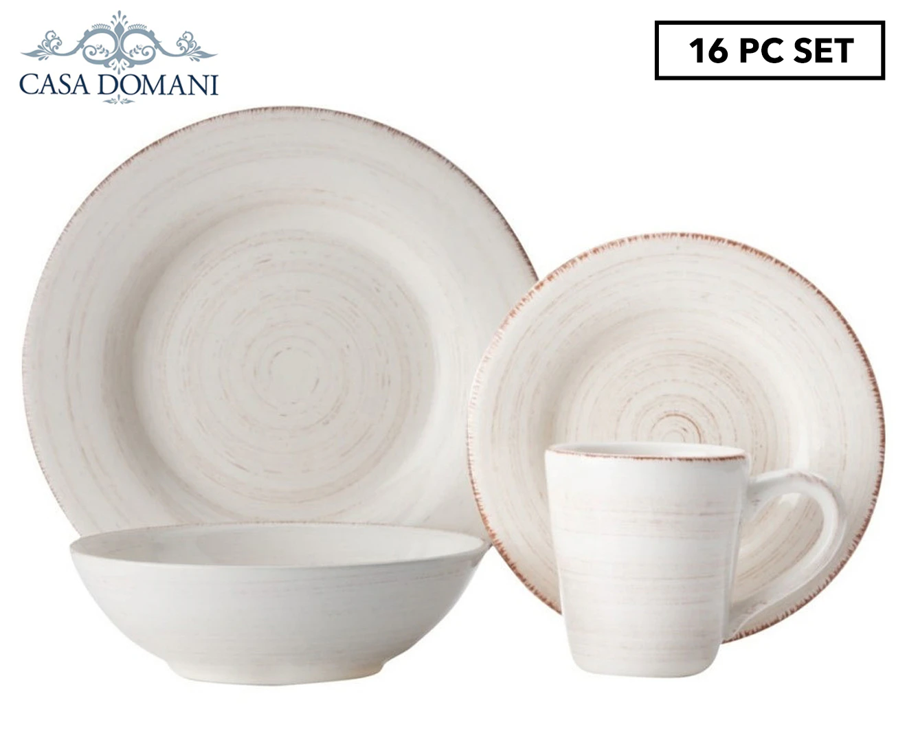 Casa Domani 16-Piece Portofino Quartz Dinner Set - Cream