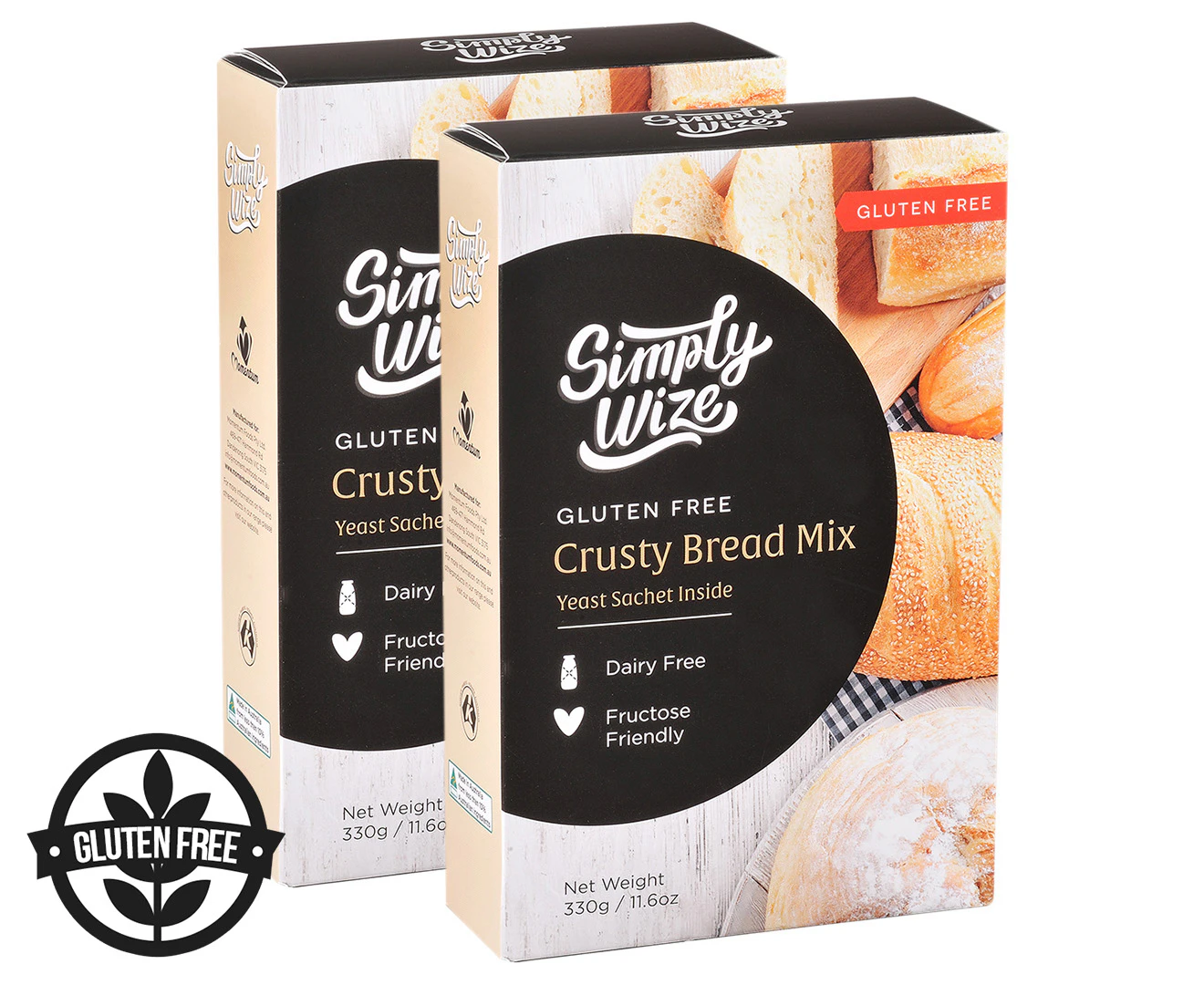 2 x Simply Wize Gluten Free Crusty Bread Mix 330g