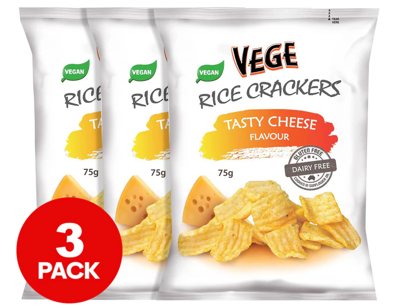 3 x Ajitas Vege Chips Rice Crackers Tasty Cheese 75g