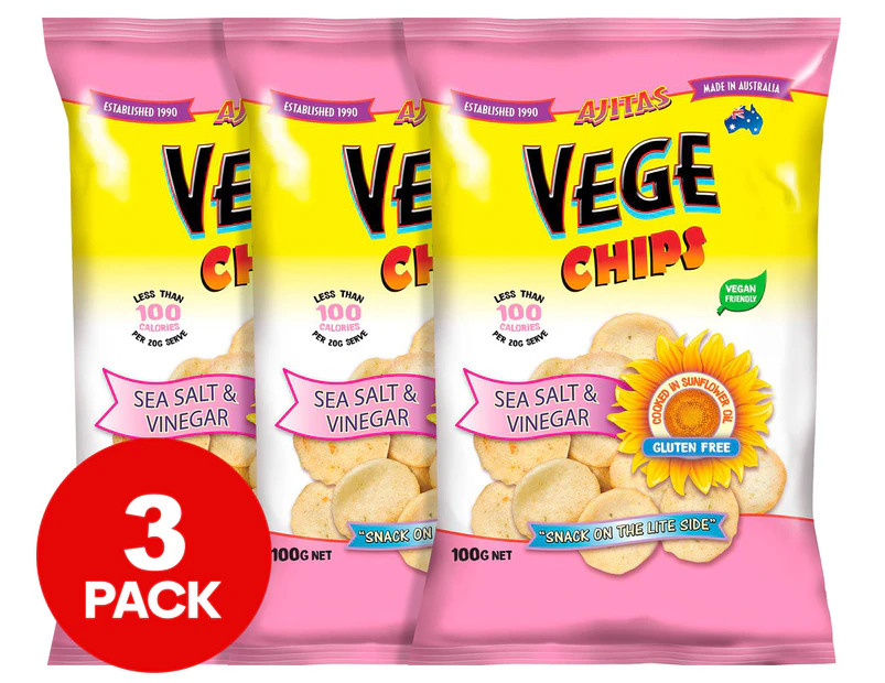 3 x Ajitas Vege Chips Sea Salt & Vinegar 100g