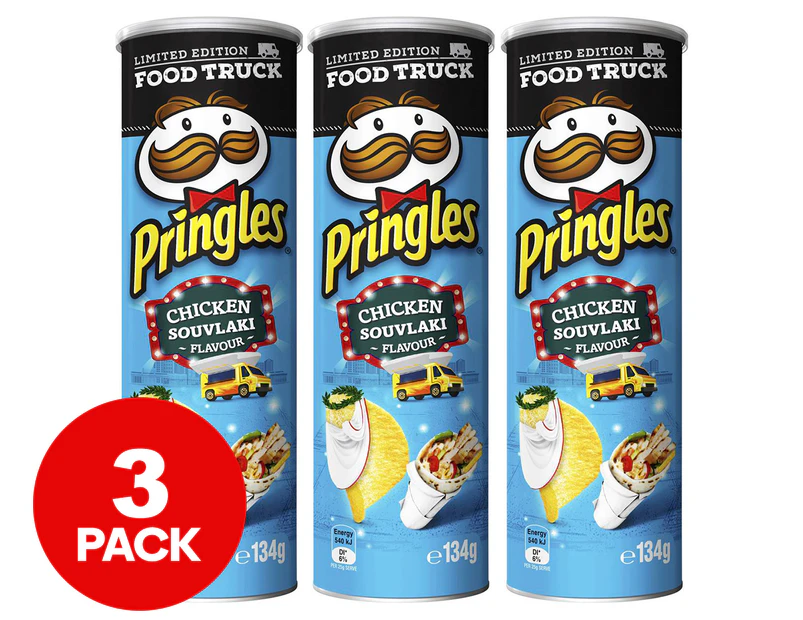 3 x Pringles Potato Chips Chicken Souvlaki 134g