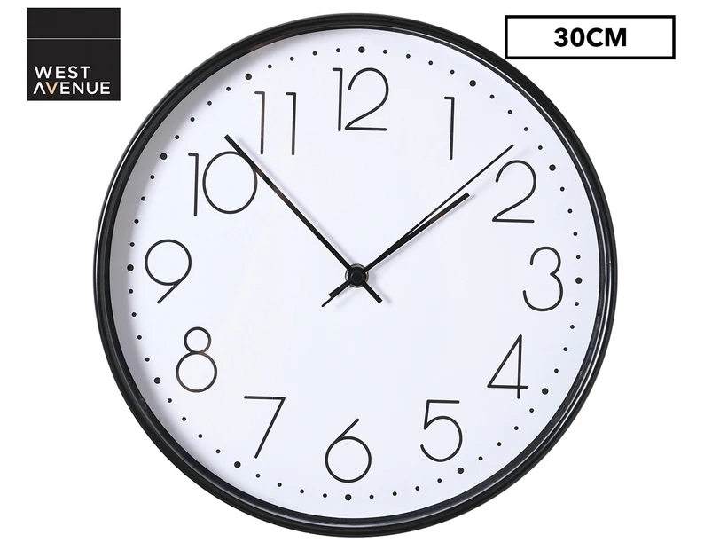 West Avenue 30cm Metal Wall Clock - Black/White