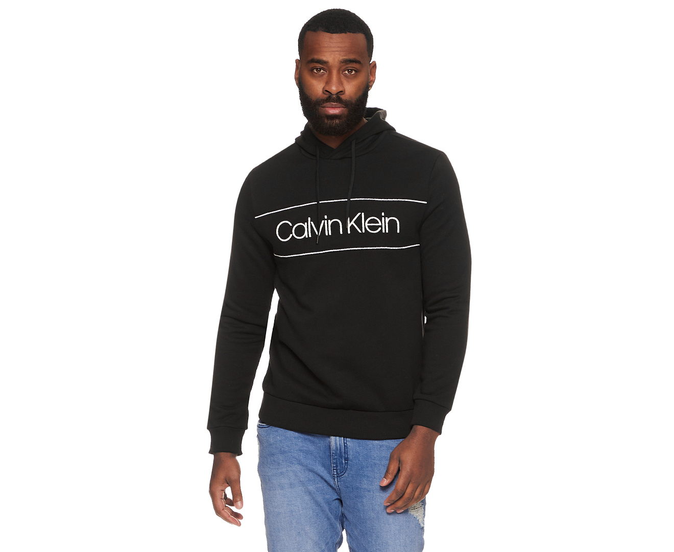 Calvin klein stripe deals logo hoodie