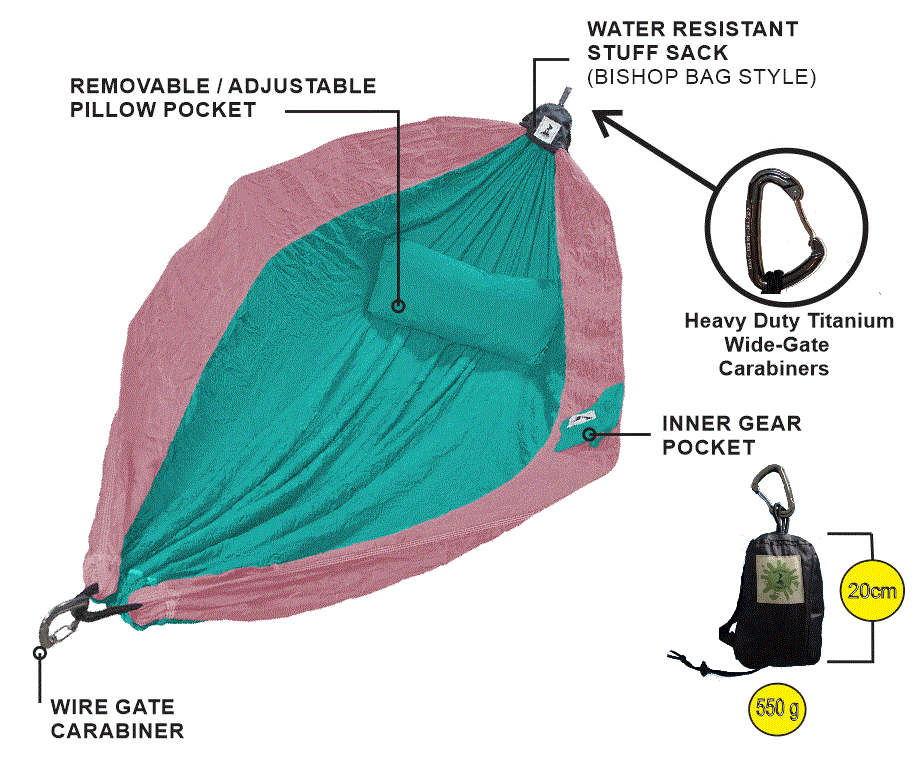 Hammock 100% Parachute Material  Backpackers Single Cotton Candy