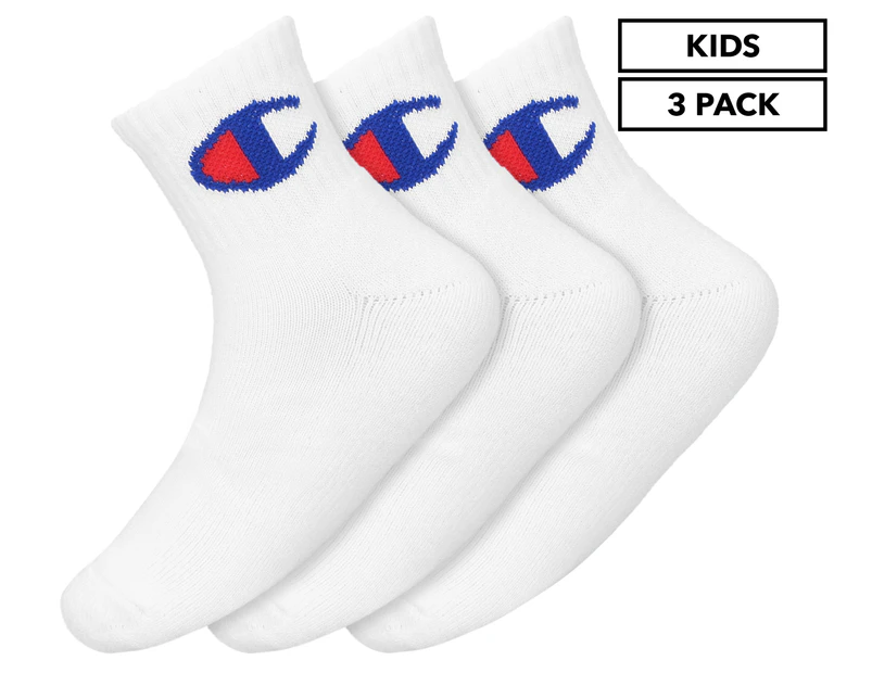 Champion Boys' Logo Quarter Crew Socks 3-Pack - White