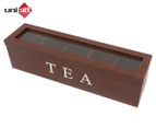 Wooden 5-Compartment Tea Box - Brown