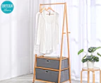 Ortega Home Garment Rack w/ 2 Drawers - Natural Brown/Grey