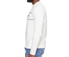 Calvin Klein Men's Long Sleeve Iconic Logo w/ Piping Crewneck Sweatshirt - Brilliant White