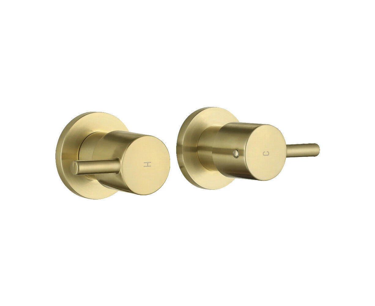 Basin Shower Mixer Set Brushed Gold 1/4 Turn Twin Hot Cold Taps Brass Watermark