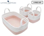 3pc Living Textiles Cotton Rope 35/20cm Nursery Storage Basket Set White/Blush