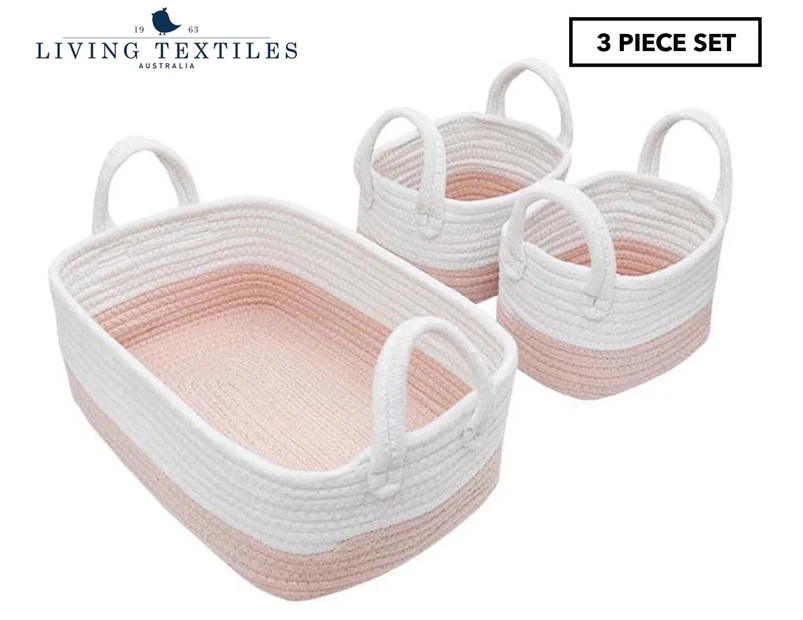 3pc Living Textiles Cotton Rope 35/20cm Nursery Storage Basket Set White/Blush