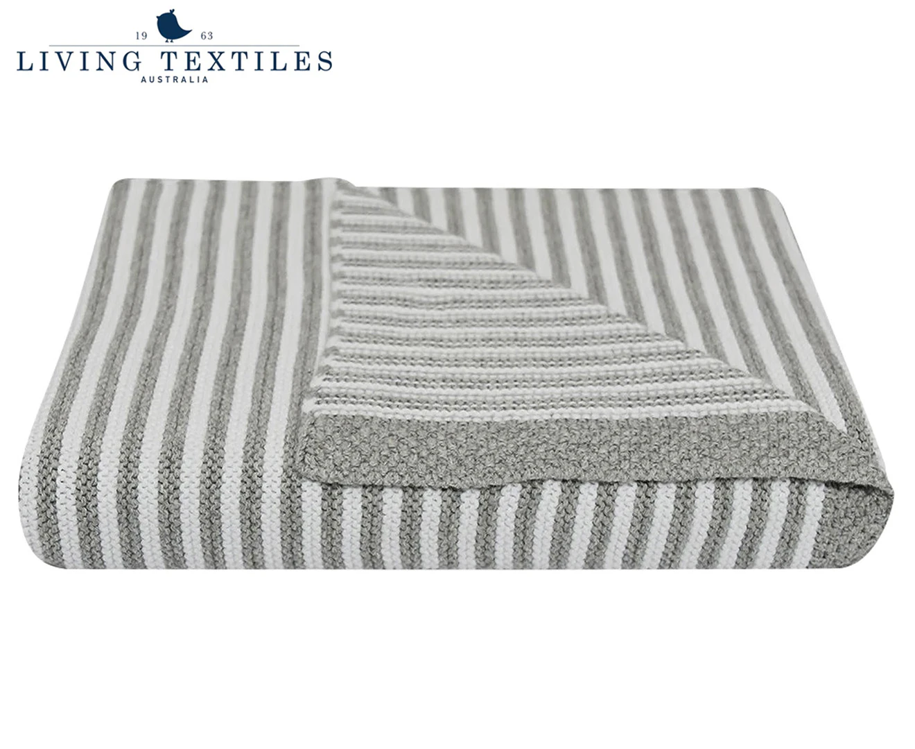 Living Textiles Baby 85cm Cotton Knitted Stripe Blanket Comforter Grey/White