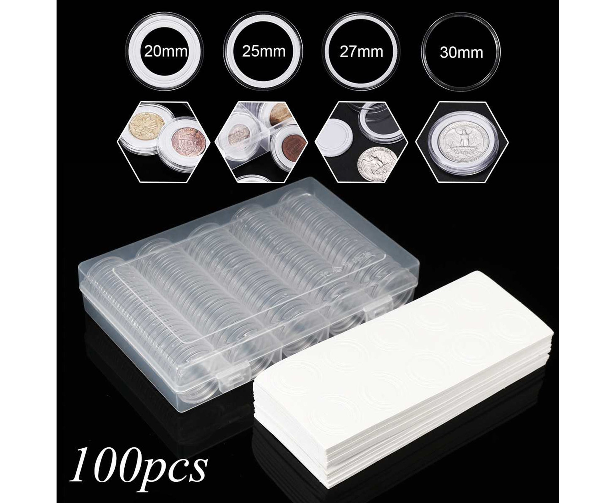 Hicarer 25 mm Coin Holder Capsules Clear Round Plastic Coin Container Case for Coin Collection Supplies (100)
