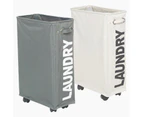 Foldable Dirty Clothes Storage Bag Laundry Basket Hamper Organizer On Wheels - Grey