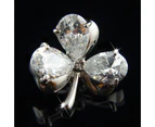 18k white Gold GF lucky clover leaf Diamond simulant brooch pin