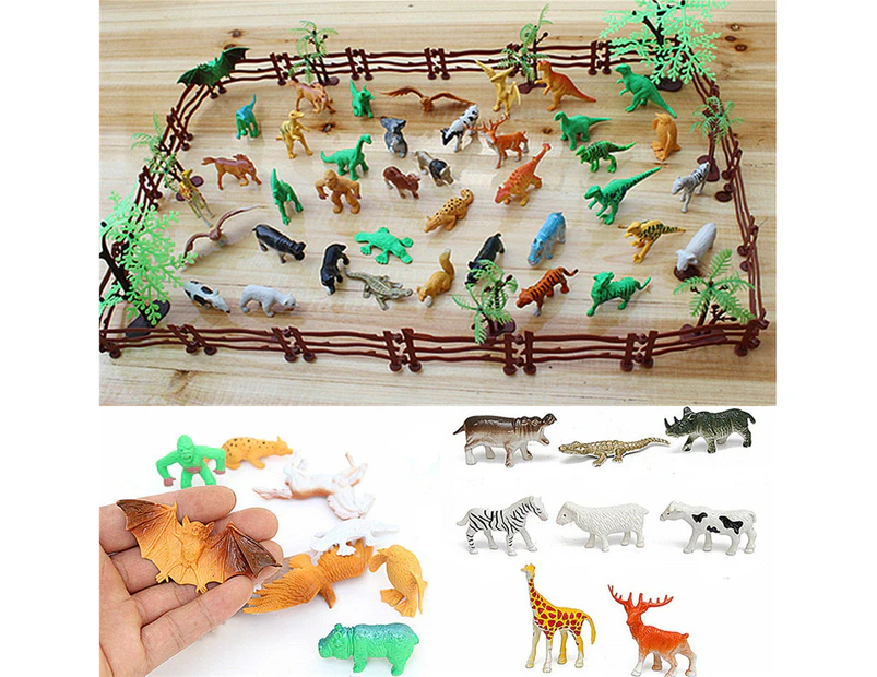 68pcs Educational Farm Wild Animal Dinosaur Reptile Bird Tree Model Kids Toy Set