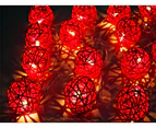 3M 20 LED Bulb Red Rattan Cane Ball Fairy Lights - Battery Powered String Lights Christmas Gift Home Wedding Party Bedroom Decoration Table Centrepiece