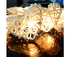 3M 20 LED Bulb White Heart 7cm Rattan Cane Fairy Lights Battery Powered String Lights Christmas Gift Home Wedding Party Bedroom Decor Table Centrepiece