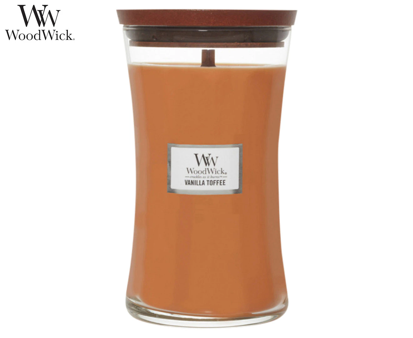 WoodWick Vanilla Toffee Scented Crafted Candle Glass Jar Soy Wax w/ Lid Large