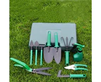 Youngly 10Pcs Professional Garden Tools Set Gardening Spray Bottle Pruner Shovel Shear Rake + Box Green