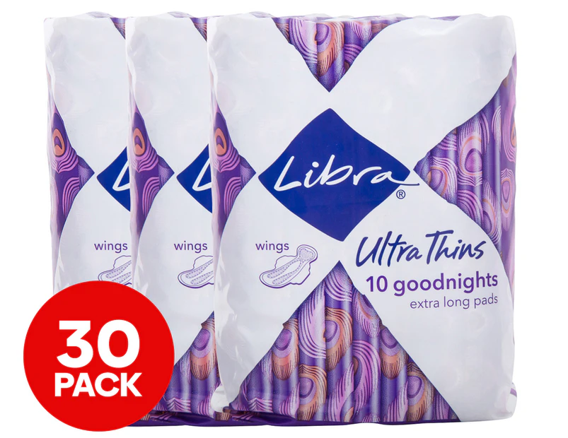 3 x 10pk Libra Ultra Thins Goodnights Extra Long Pads w/ Wings