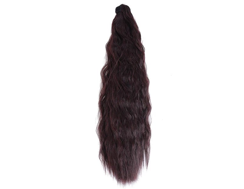24" Curly Hair Clip Black Corn Wave Ponytail Drawstring In Real Natural Fluffy -Dark Brown