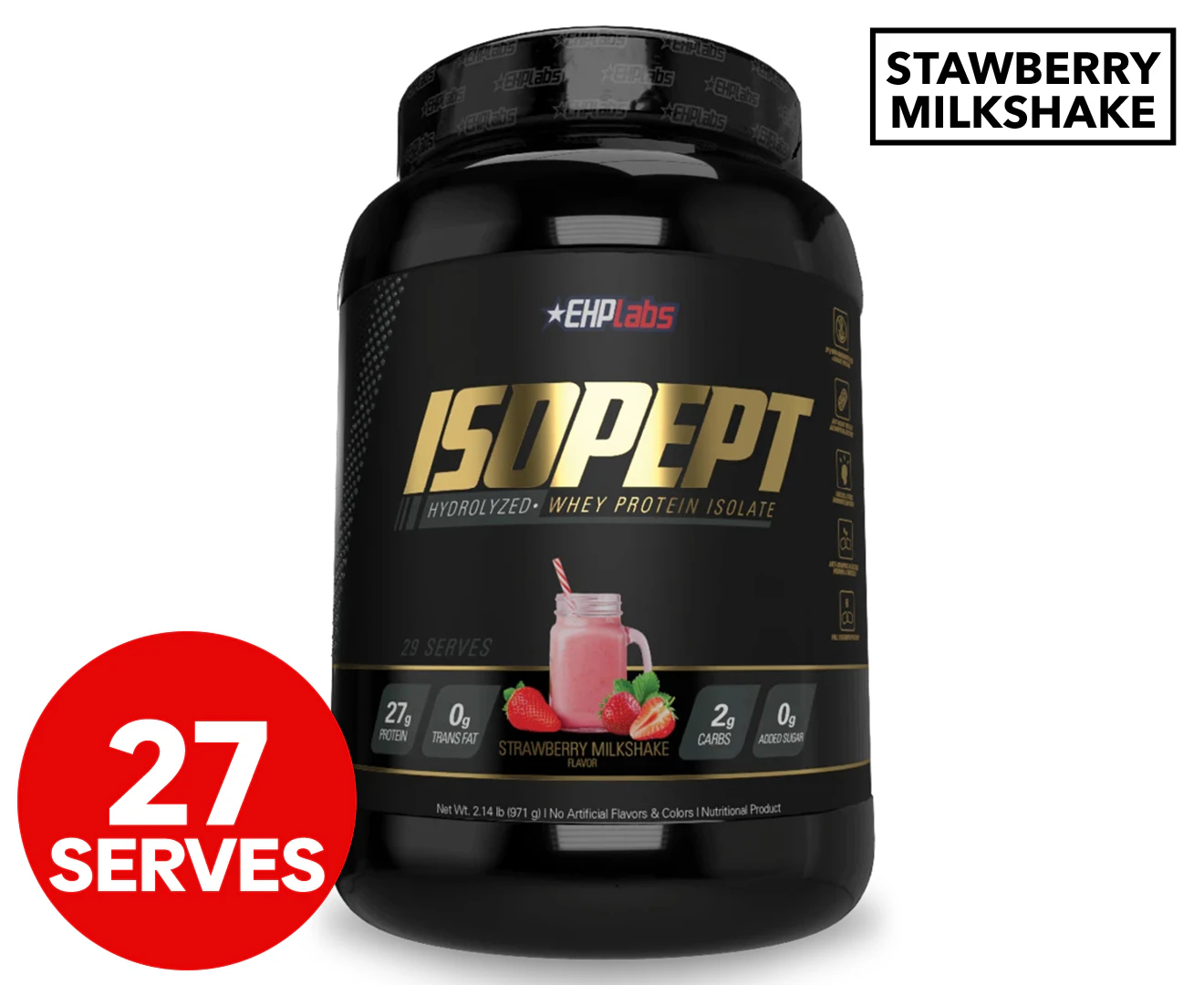 EHP Labs IsoPept Hydrolyzed Whey Protein Strawberry Milkshake 971g / 27 Serves