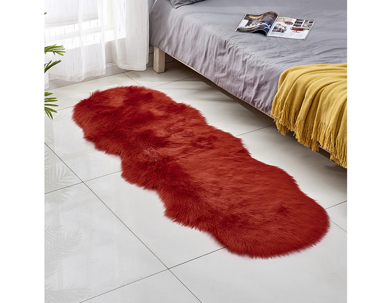 Irregular Artificial Wool Fur Soft Plush Rug Carpet - Red
