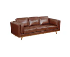 3 Seater Faux Sofa Brown Lounge Set for Living Room Couch with Wooden Frame