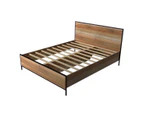 Queen Size Bed Farme in Oak Colour with Particle Board Contraction and Metal Legs