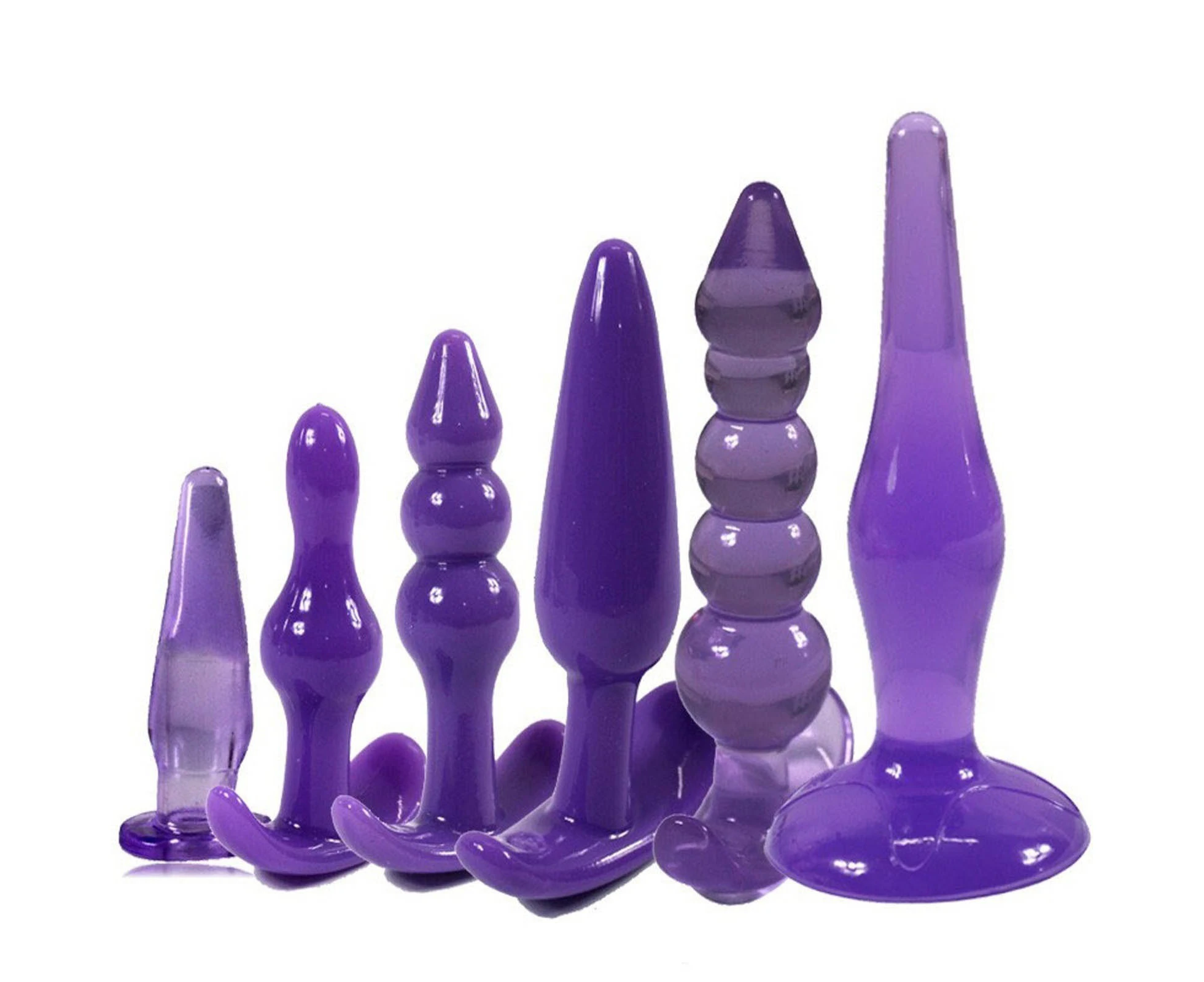 6 Piece Butt Plug Set Soft Flexible Anal Bead Chain Sex Toy Bead For Men Women Purple