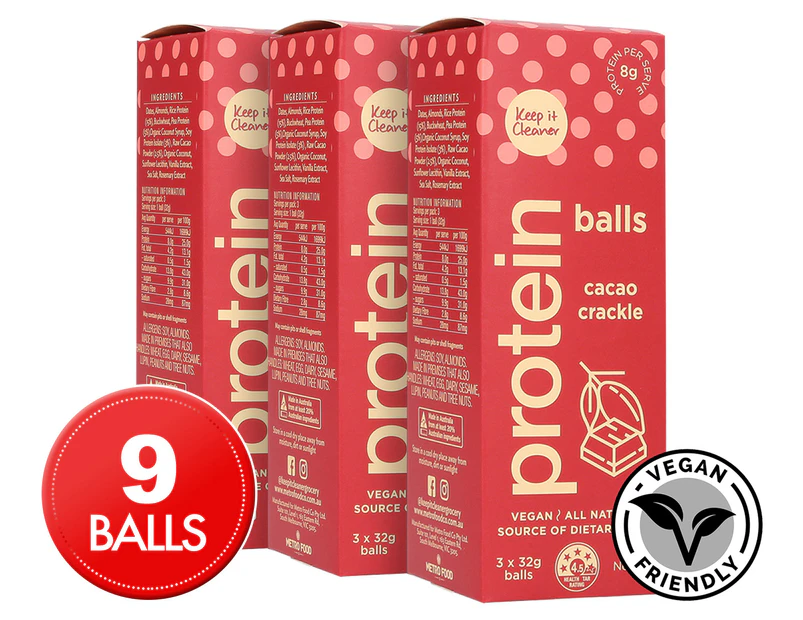 3 x 3pk Keep It Cleaner Protein Bliss Balls Cacao Crackle