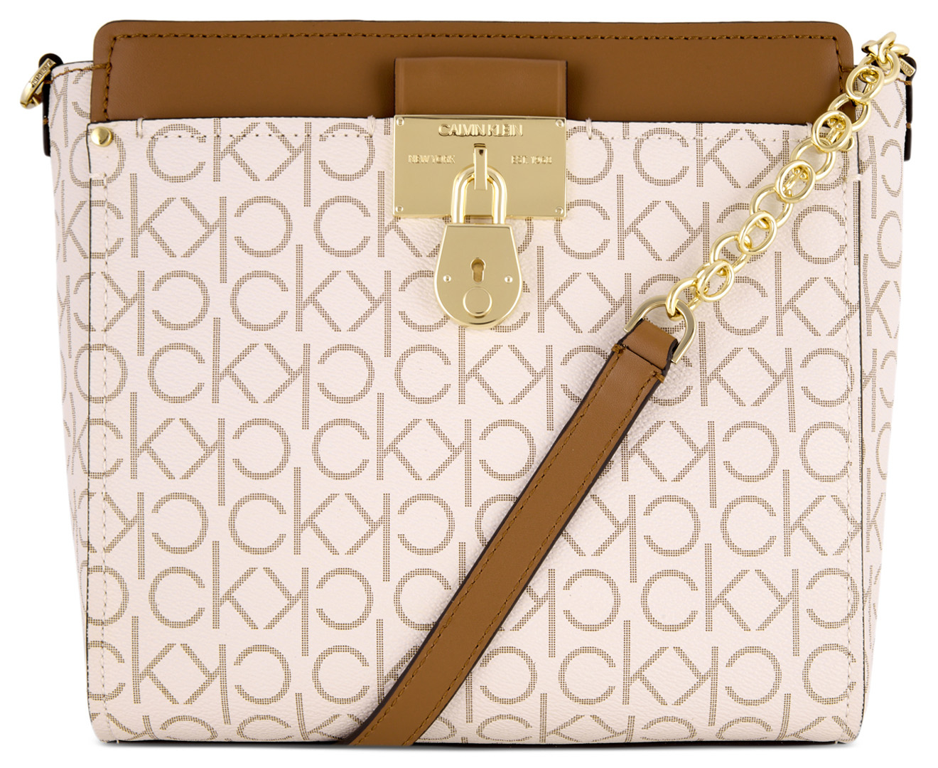 Calvin Klein Camille Top Zip Crossbody Vanilla Khaki Caramel