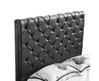 Queen Size Bed Frame in Black Faux Leather Crystal Tufted High Bedhead Bentwood Slat