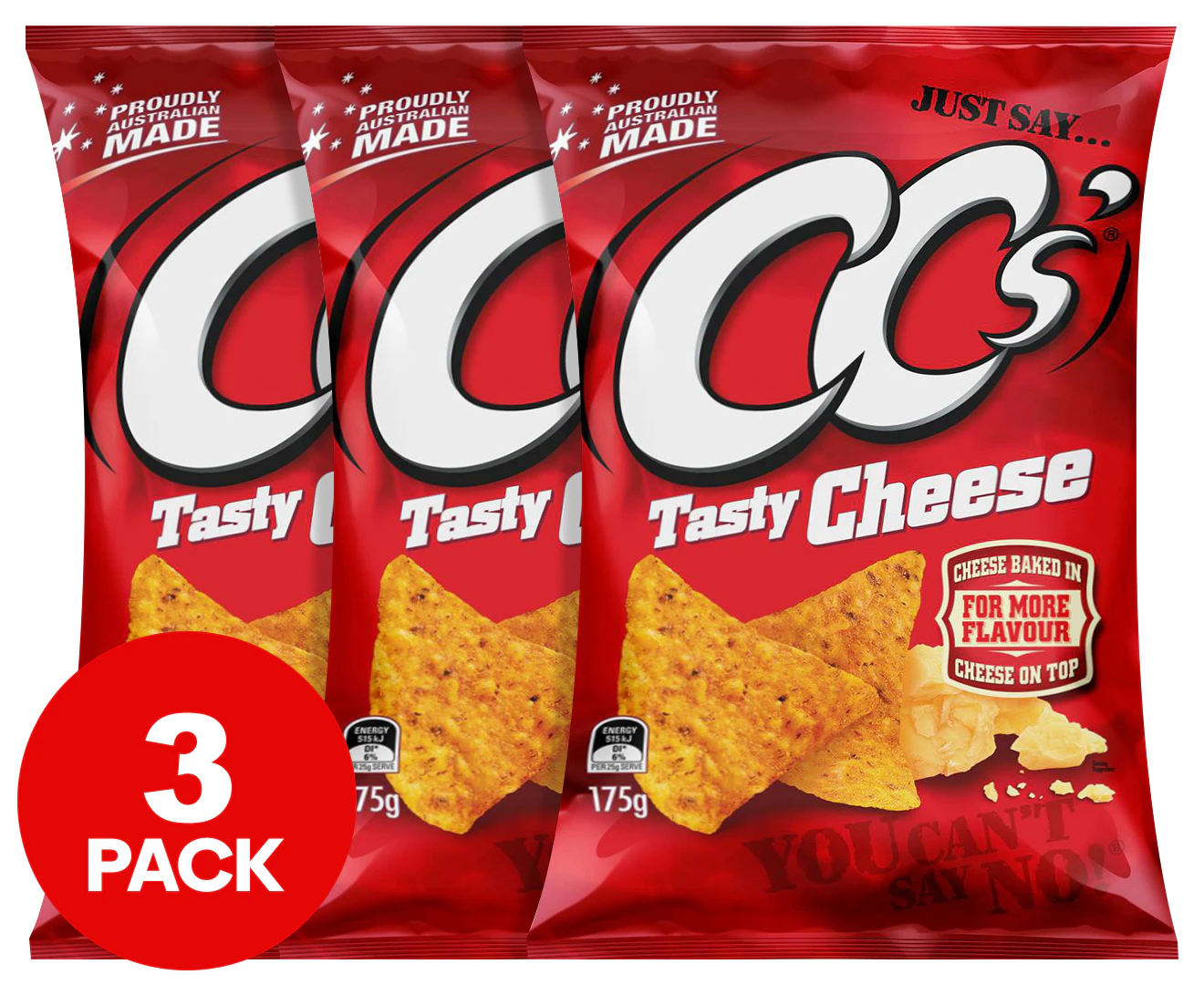 3 x CC's Corn Chips Tasty Cheese 175g