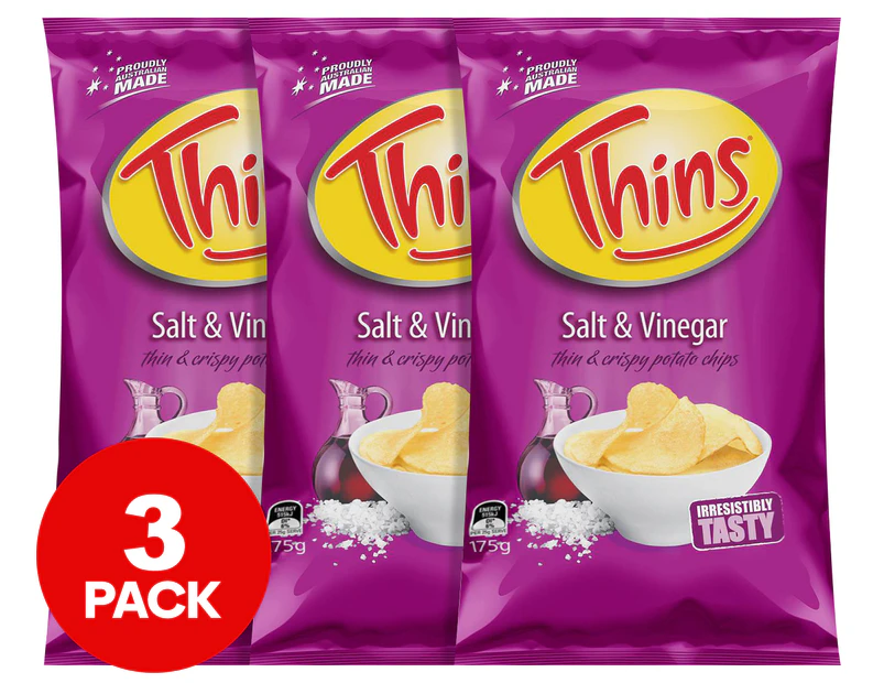 3 x Thins Potato Chips Salt & Vinegar 175g