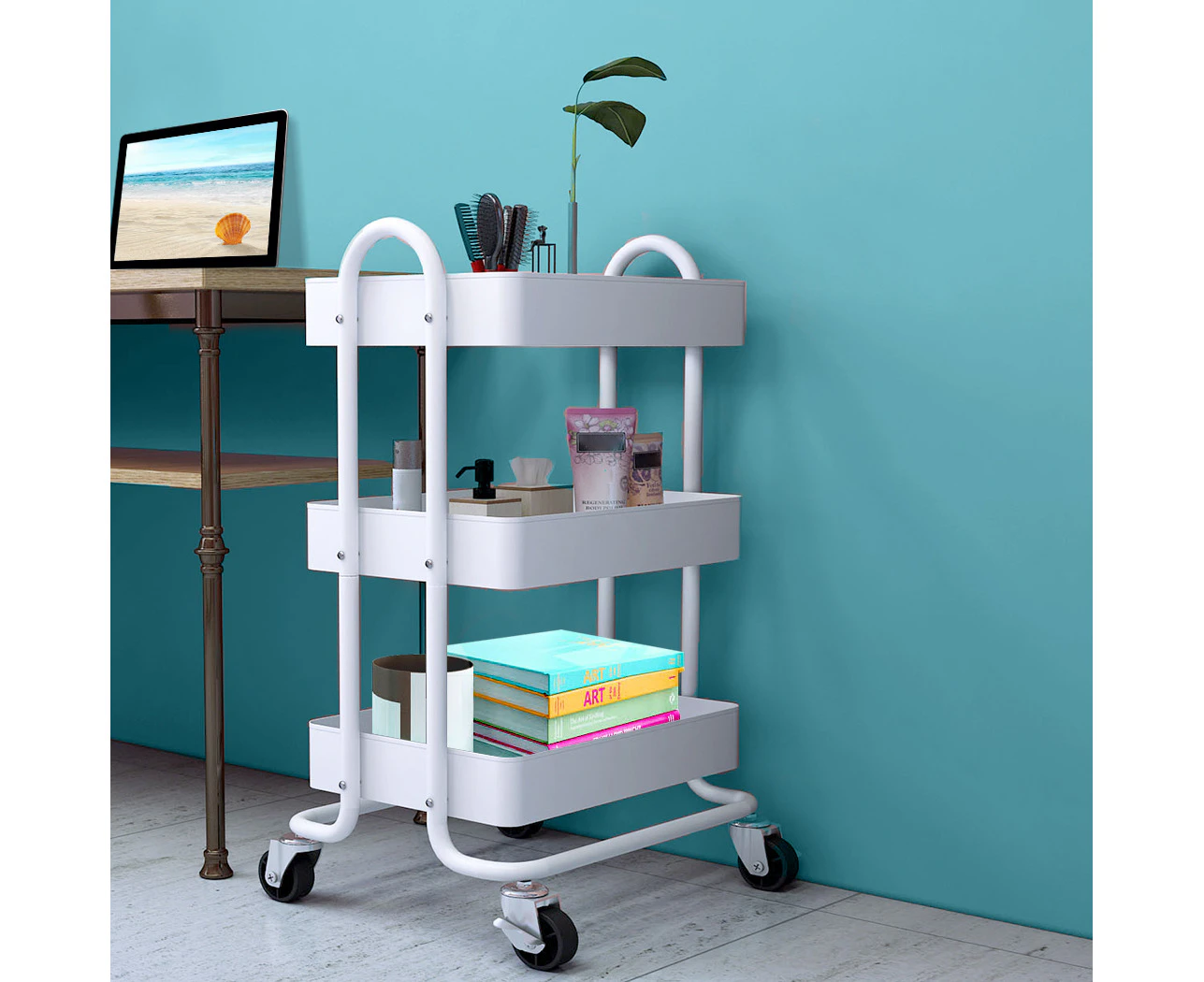 Levede 3 Tiers Kitchen Trolley Cart Steel Storage Rack Shelf Organiser White