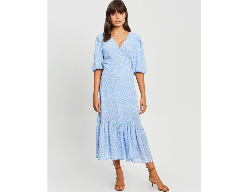 TUSSAH Women's Kinsley Midi Dress - Blue Leaves - Midi Dress