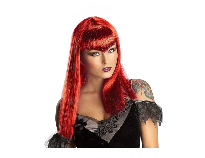 Glitter Vamp Vampiress Vampire Devil Evil Red Women Costume Wig