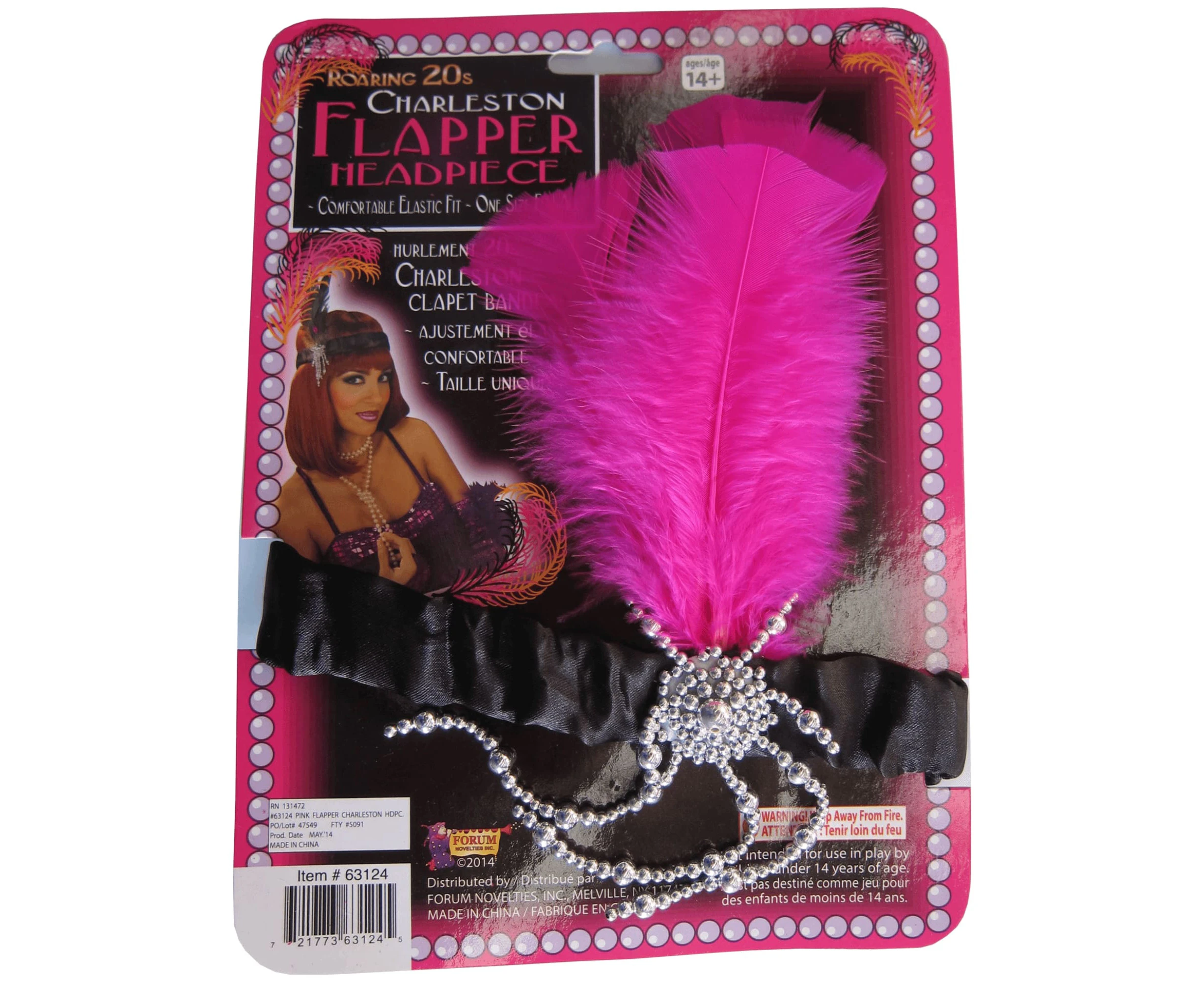 Charleston Flapper 20s Pink Black Feathers Womens Costume Headband Headpiece