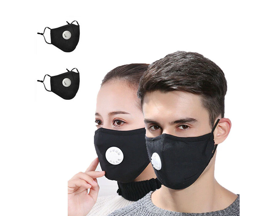 Washable PM2.5 Face Mask With Replaceable Filters Protective Reusable-2 Pieces-Black+Black