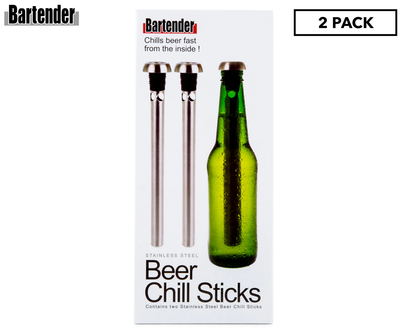 Bartender Beer Chill Sticks 2-Pack - Silver/Black