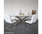 Dining Table in Crisscross Shaped High Glossy Stainless Steel Base with 12mm Tempered Glass Top