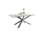 Dining Table in Crisscross Shaped High Glossy Stainless Steel Base with 12mm Tempered Glass Top