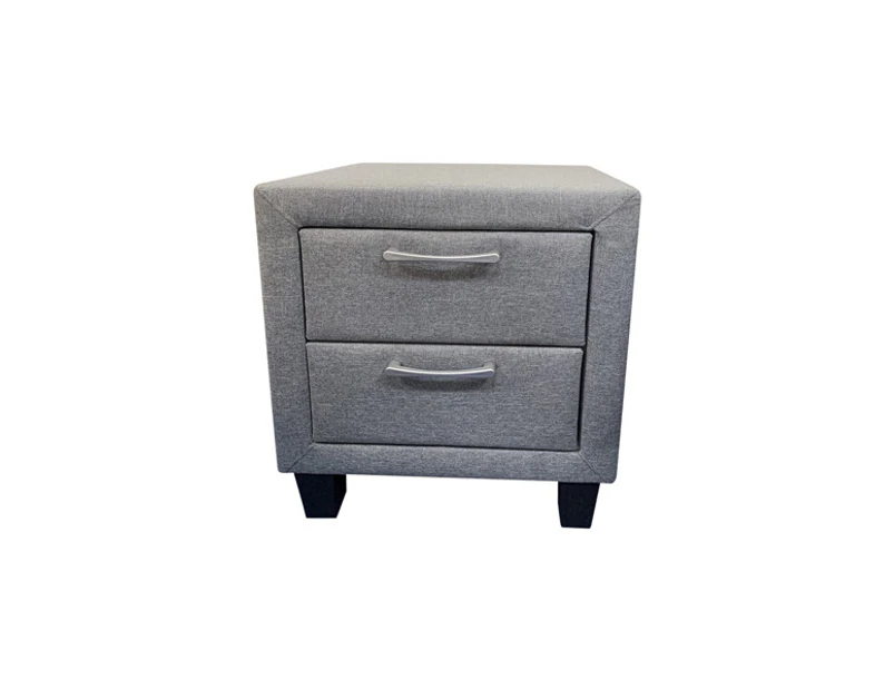 Bedside Table 2 drawers Side Table Night Stand Upholstery Fabric Storage in Light Grey Colour